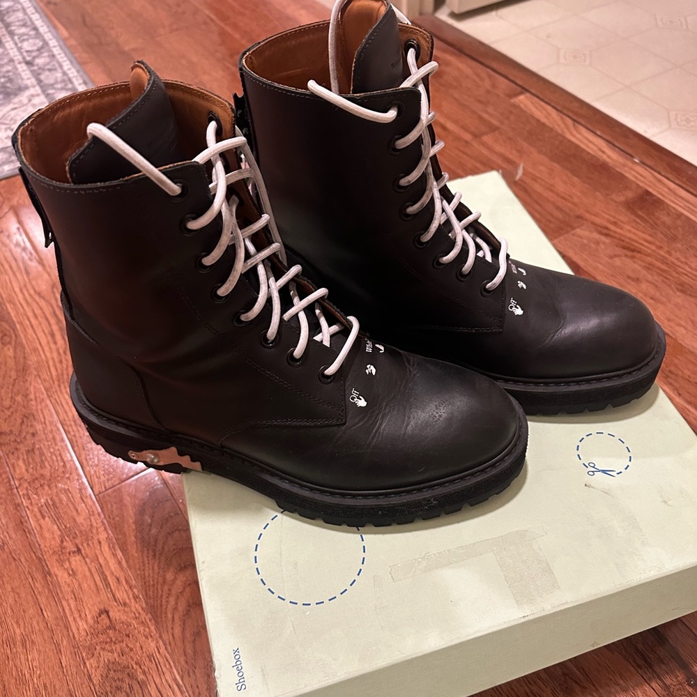 Off-White Leather Combat Boots. No Trades. Size 11/44